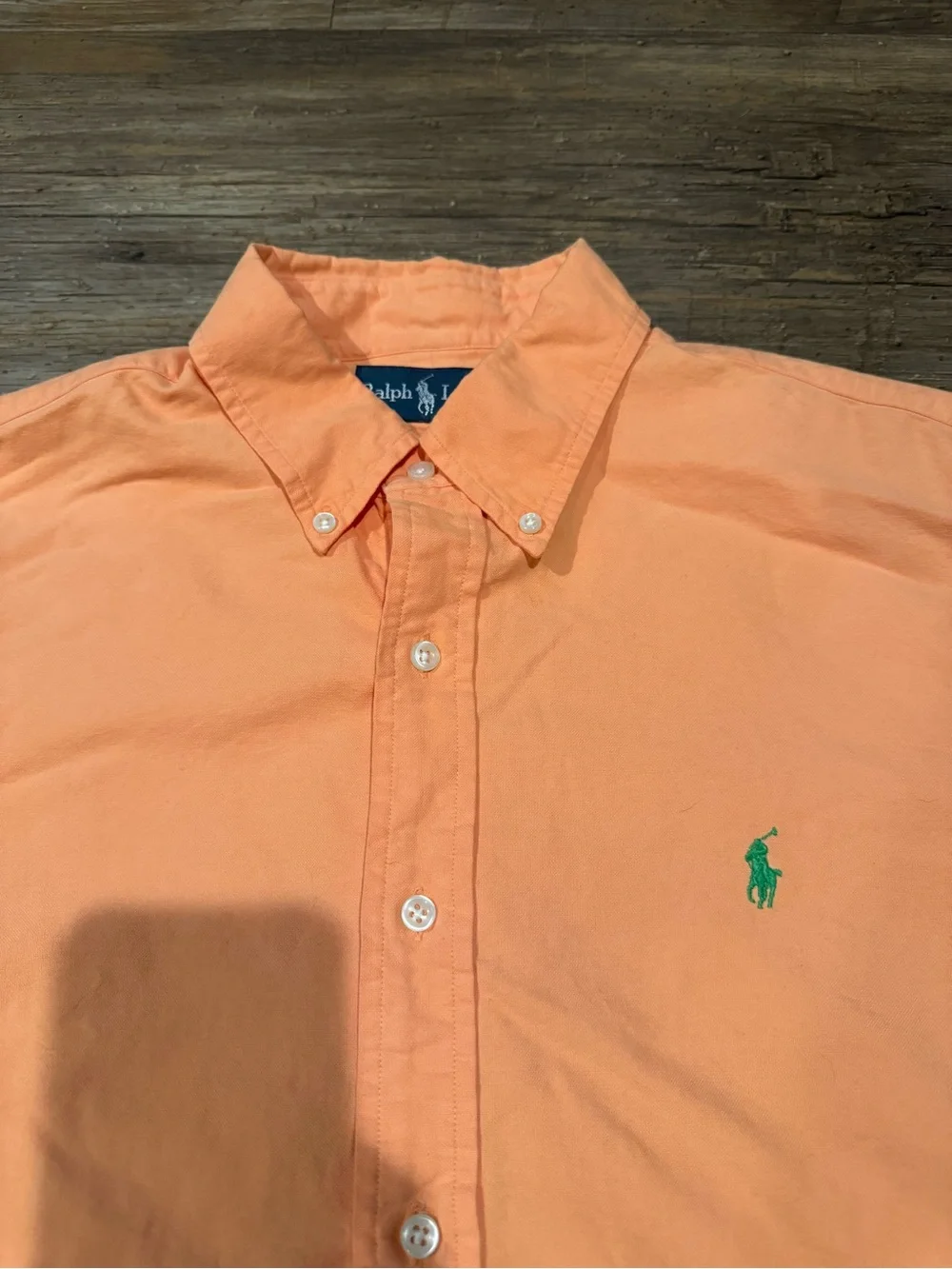 Polo Ralph Lauren Classic Orange Button Down Shirt Green Pony Sz Lg EUC